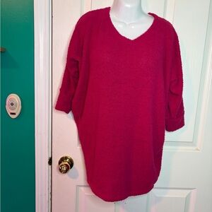 LuLaRoe Oversized Pink Knit Pullover Sweater Lightweight V-Neck 3/4 Sleeve XS